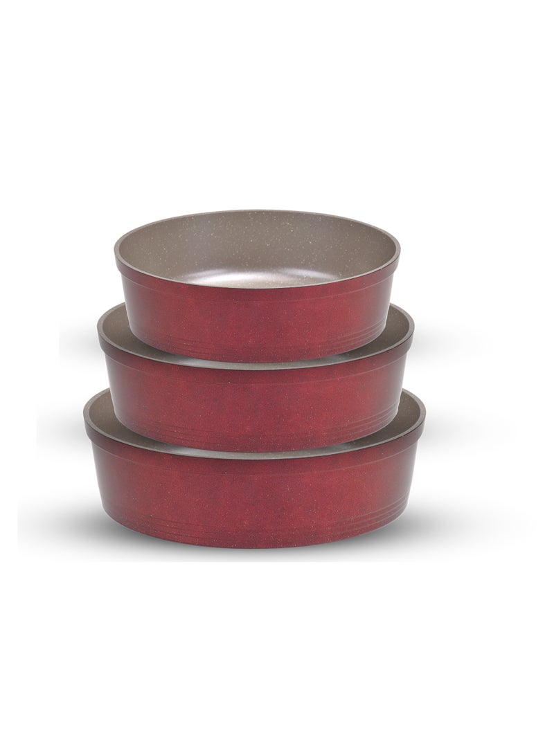 Solingen 3-Piece Round Granite Oven Tray Set (30/28/26 Cm) - Maroon